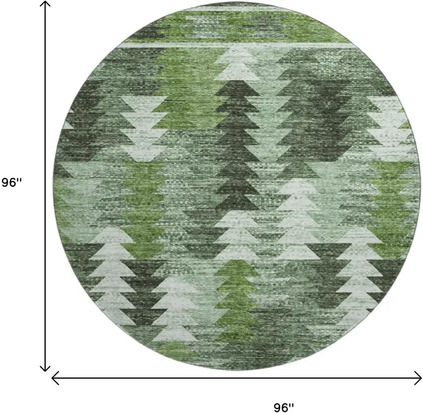 8' Olive Green Ivory And Gray Southwestern Washable Round Rug With UV Protection Photo 3