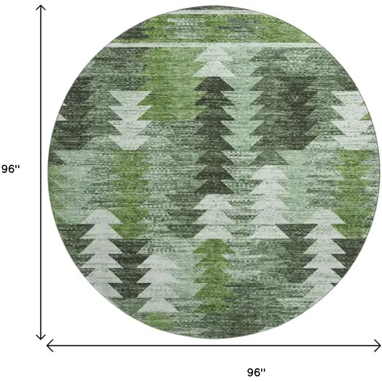 8' Olive Green Ivory And Gray Southwestern Washable Round Rug With UV Protection Photo 3