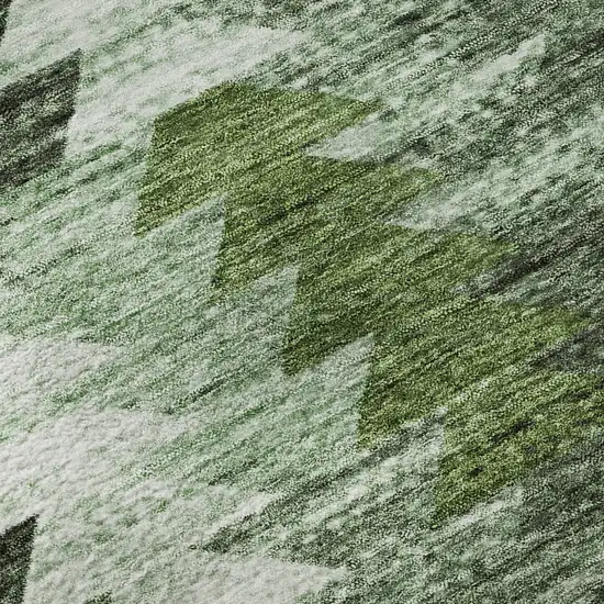 8' Olive Green Ivory And Gray Southwestern Washable Round Rug With UV Protection Photo 9