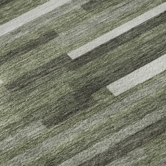 8' Olive Green Ivory And Gray Striped Washable Round Rug With UV Protection Photo 9