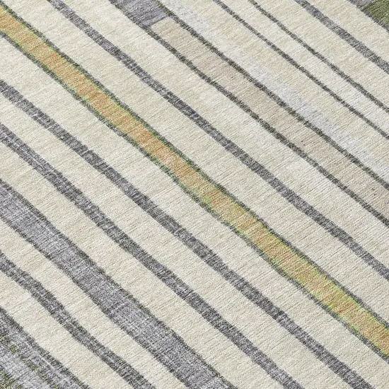 8' Olive Green Ivory And Lavender Round Geometric Washable Indoor Outdoor Area Rug Photo 9