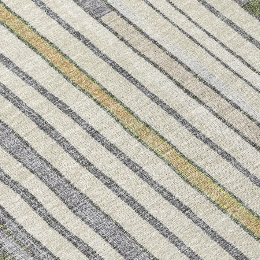 8' Olive Green Ivory And Lavender Round Geometric Washable Indoor Outdoor Area Rug Photo 9