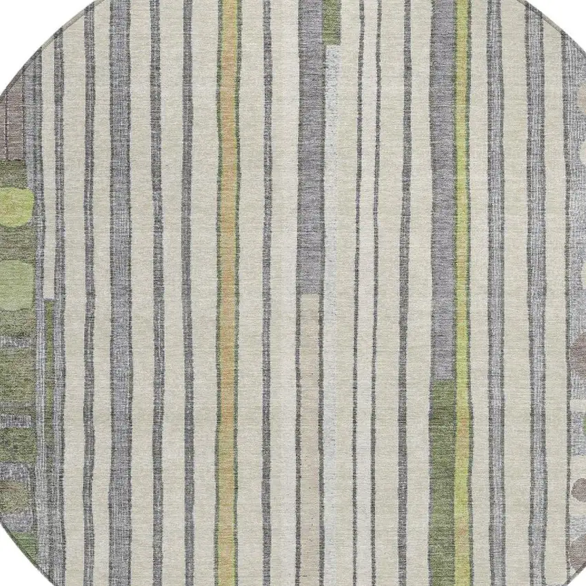 8' Olive Green Ivory And Lavender Round Geometric Washable Indoor Outdoor Area Rug Photo 5