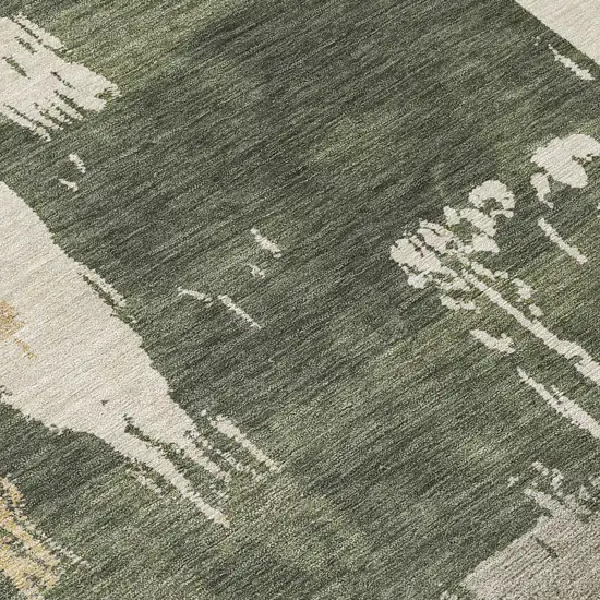 8' Olive Green Ivory And Tan Round Abstract Washable Indoor Outdoor Area Rug Photo 9