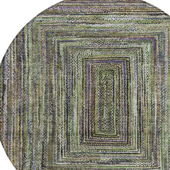 8' Olive Green Lavender And Fern Green Round Geometric Washable Indoor Outdoor Area Rug Photo 8