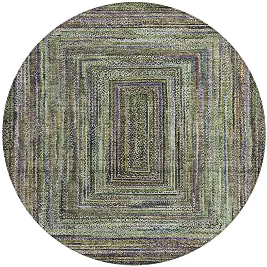 8' Olive Green Lavender And Fern Green Round Geometric Washable Indoor Outdoor Area Rug Photo 4