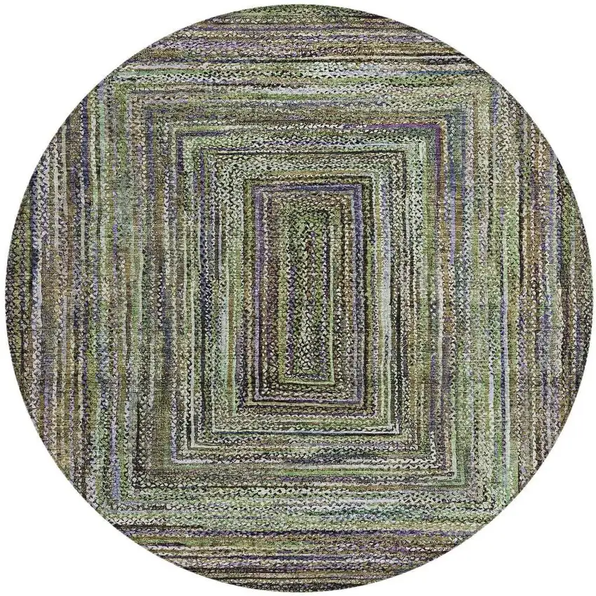 8' Olive Green Lavender And Fern Green Round Geometric Washable Indoor Outdoor Area Rug Photo 4