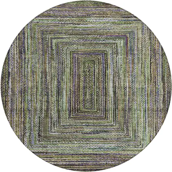 8' Olive Green Lavender And Fern Green Round Geometric Washable Indoor Outdoor Area Rug Photo 1