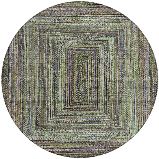 8' Olive Green Lavender And Fern Green Round Geometric Washable Indoor Outdoor Area Rug Photo 3
