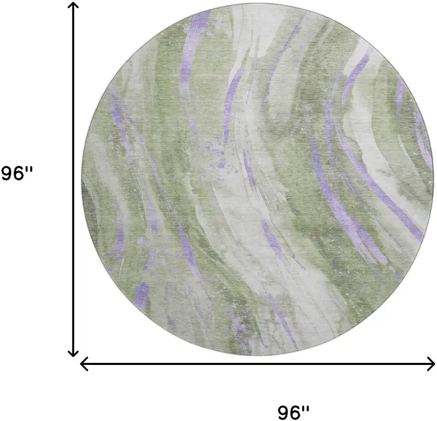 8' Olive Green Lavender And Ivory Abstract Washable Round Rug With UV Protection Photo 9