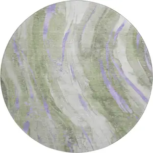 Photo of 8' Olive Green Lavender And Ivory Abstract Washable Round Rug With UV Protection