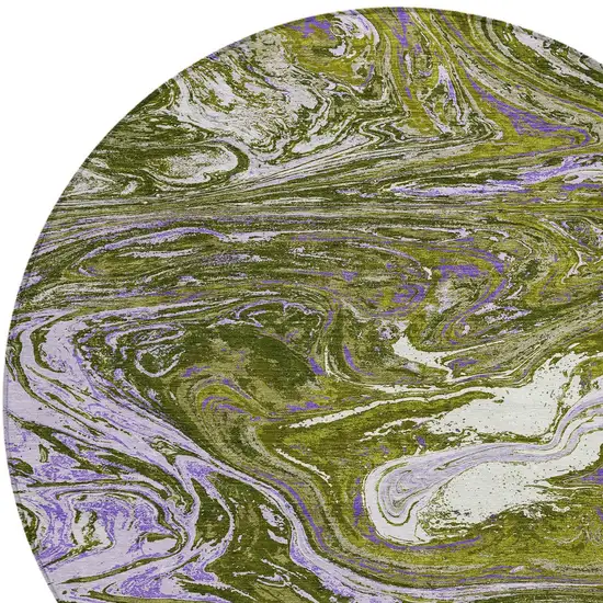 8' Olive Green Purple And Beige Round Abstract Washable Indoor Outdoor Area Rug Photo 5