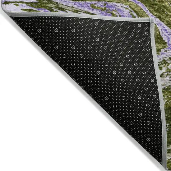 8' Olive Green Purple And Beige Round Abstract Washable Indoor Outdoor Area Rug Photo 3