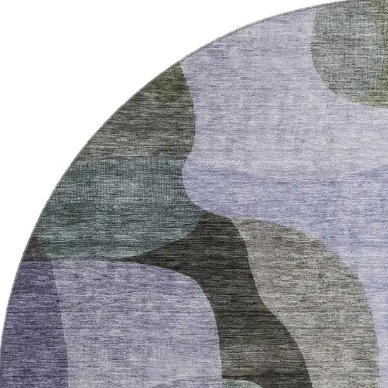 8' Olive Green Purple And Brown Abstract Geometric Washable Round Rug With UV Protection Photo 3
