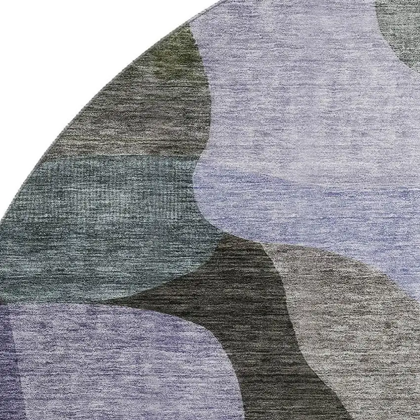 8' Olive Green Purple And Brown Abstract Geometric Washable Round Rug With UV Protection Photo 2