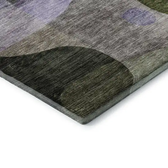 8' Olive Green Purple And Brown Abstract Geometric Washable Round Rug With UV Protection Photo 6