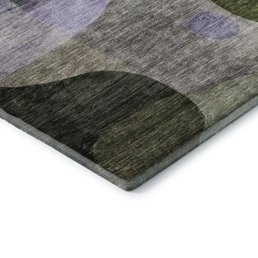 8' Olive Green Purple And Brown Abstract Geometric Washable Round Rug With UV Protection Photo 6