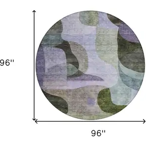 Photo of 8' Olive Green Purple And Charcoal Round Abstract Washable Indoor Outdoor Area Rug