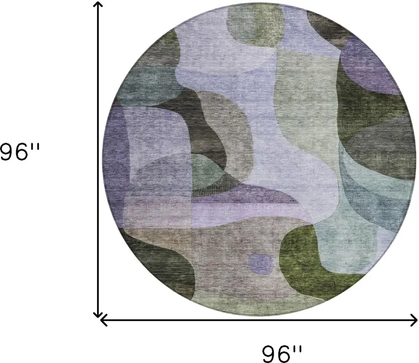 8' Olive Green Purple And Charcoal Round Abstract Washable Indoor Outdoor Area Rug Photo 8