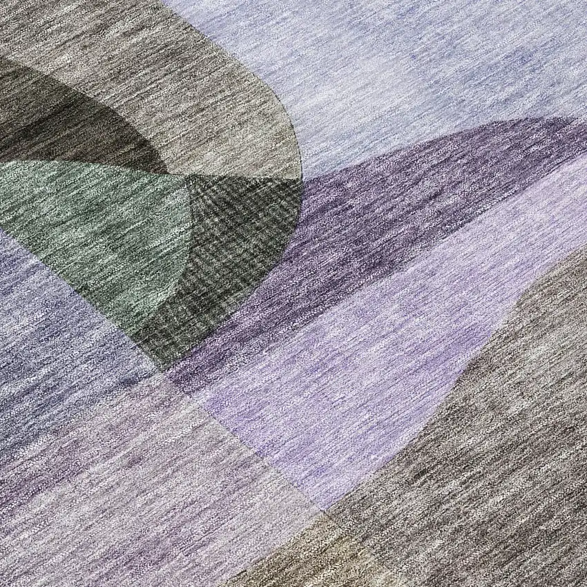 8' Olive Green Purple And Charcoal Round Abstract Washable Indoor Outdoor Area Rug Photo 9
