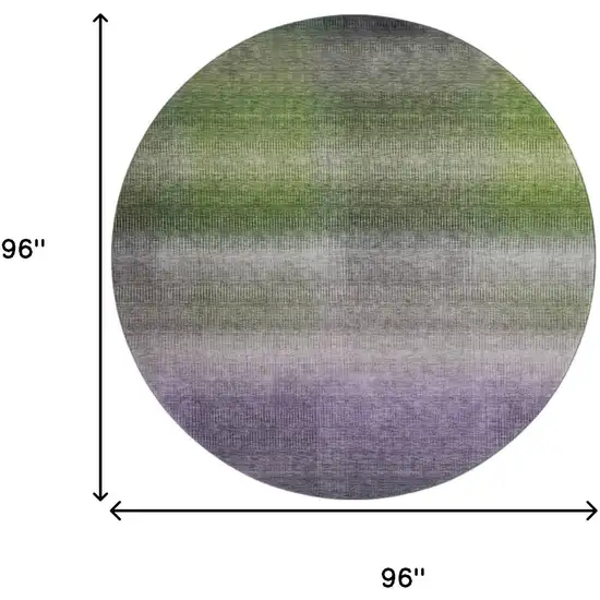 8' Olive Green Purple And Gray Striped Washable Round Rug With UV Protection Photo 9