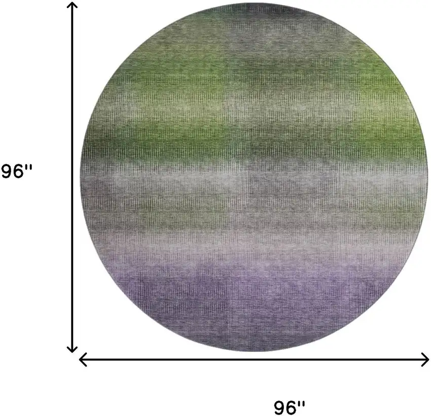 8' Olive Green Purple And Gray Striped Washable Round Rug With UV Protection Photo 9