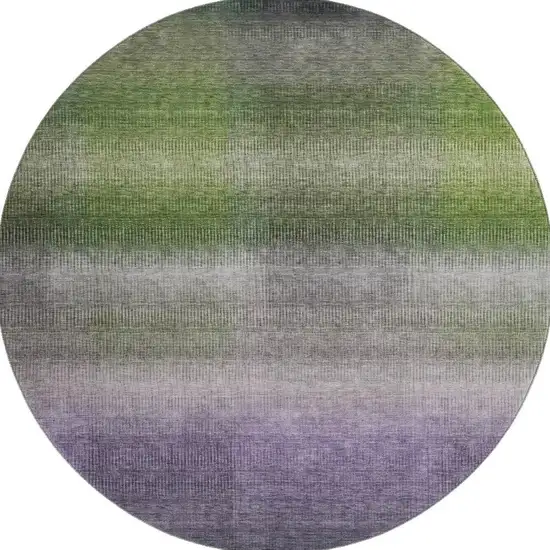 8' Olive Green Purple And Gray Striped Washable Round Rug With UV Protection Photo 3