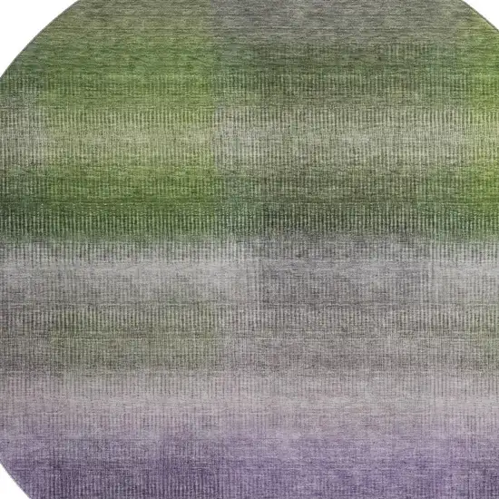 8' Olive Green Purple And Gray Striped Washable Round Rug With UV Protection Photo 2