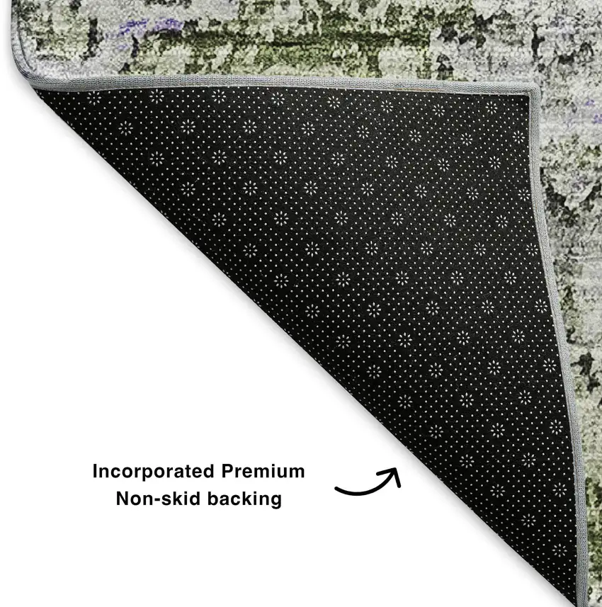 8' Olive Green Purple And Ivory Floral Washable Round Rug With UV Protection Photo 5