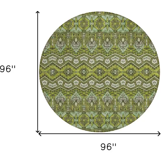 8' Olive Green Purple And Ivory Round Moroccan Washable Indoor Outdoor Area Rug Photo 3