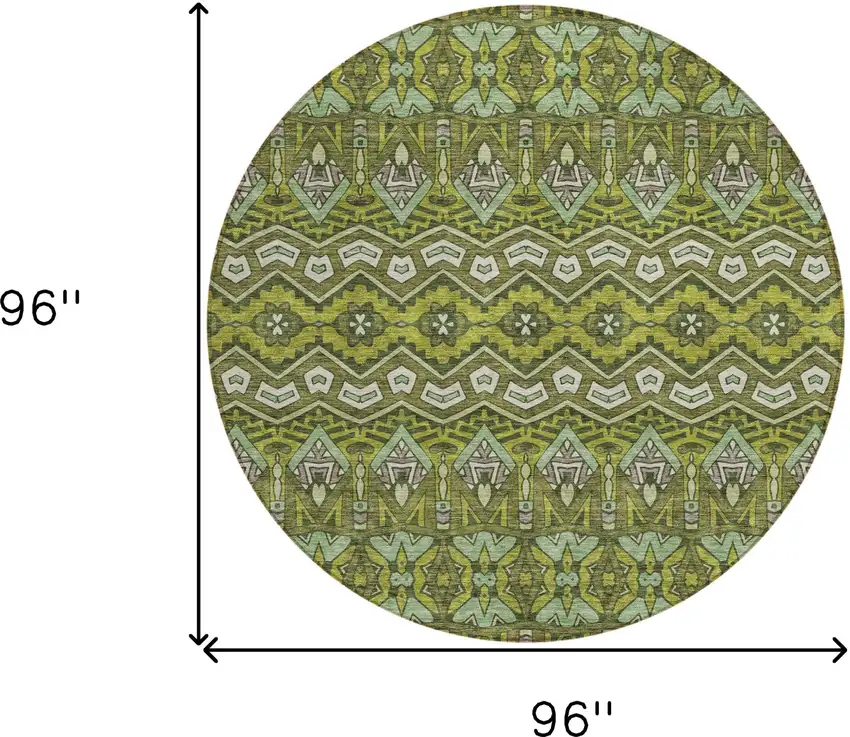 8' Olive Green Purple And Ivory Round Moroccan Washable Indoor Outdoor Area Rug Photo 3