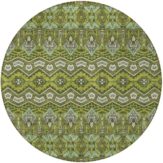 8' Olive Green Purple And Ivory Round Moroccan Washable Indoor Outdoor Area Rug Photo 6