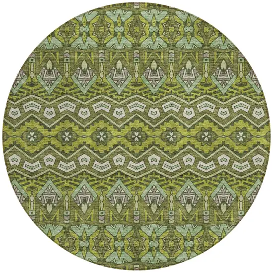8' Olive Green Purple And Ivory Round Moroccan Washable Indoor Outdoor Area Rug Photo 5