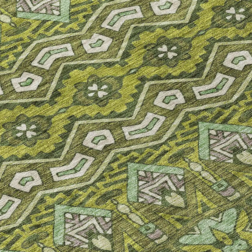 8' Olive Green Purple And Ivory Round Moroccan Washable Indoor Outdoor Area Rug Photo 4