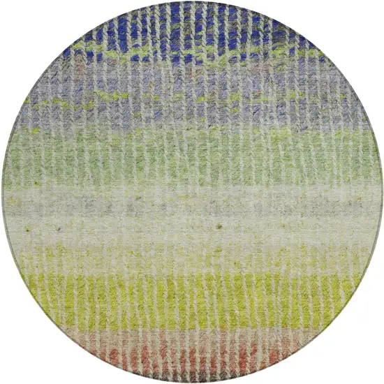 8' Olive Green Red And Purple Round Striped Washable Indoor Outdoor Area Rug Photo 2