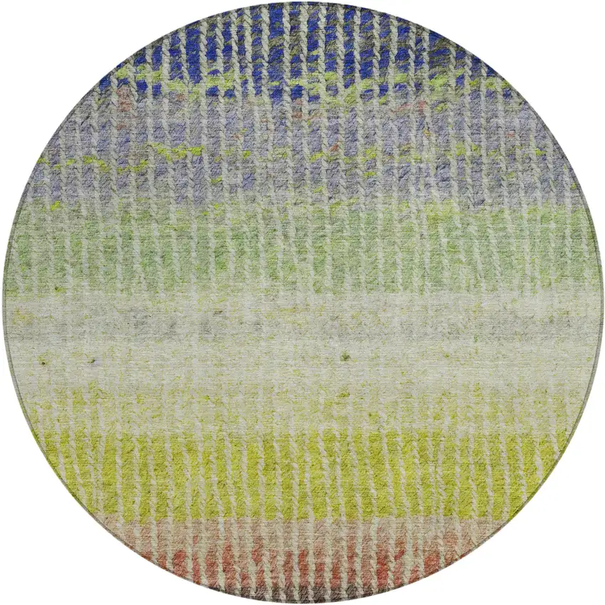 8' Olive Green Red And Purple Round Striped Washable Indoor Outdoor Area Rug Photo 2