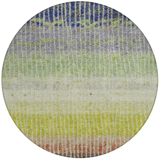 8' Olive Green Red And Purple Round Striped Washable Indoor Outdoor Area Rug Photo 4