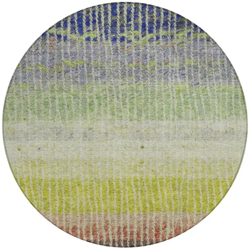 8' Olive Green Red And Purple Round Striped Washable Indoor Outdoor Area Rug Photo 4