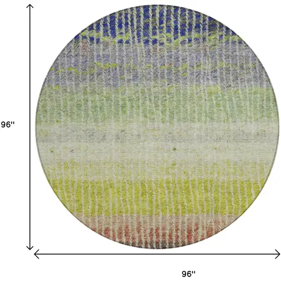 8' Olive Green Red And Purple Round Striped Washable Indoor Outdoor Area Rug Photo 3