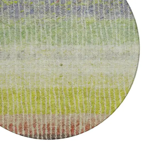 8' Olive Green Red And Purple Round Striped Washable Indoor Outdoor Area Rug Photo 7