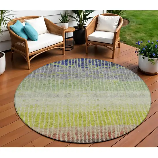 8' Olive Green Red And Purple Round Striped Washable Indoor Outdoor Area Rug Photo 1
