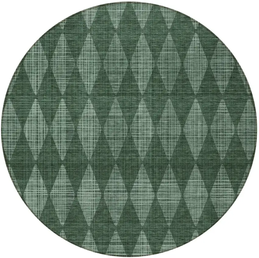 8' Olive Green Round Geometric Washable Indoor Outdoor Area Rug Photo 4