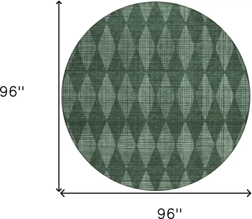 8' Olive Green Round Geometric Washable Indoor Outdoor Area Rug Photo 3