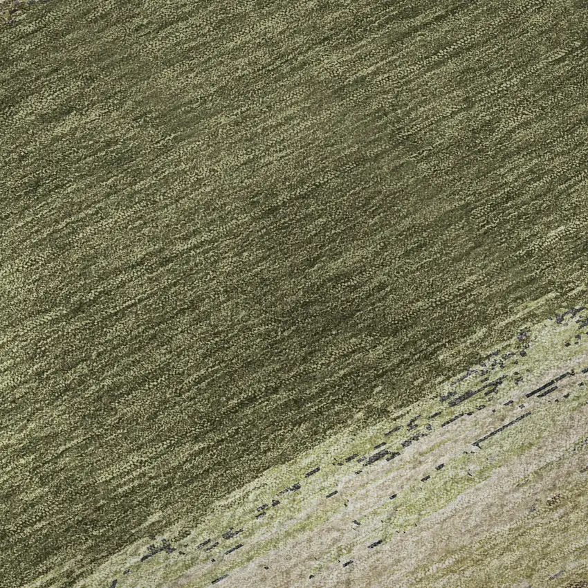 8' Olive Green Silver And Brown Abstract Washable Area Rug With UV Protection Photo 1