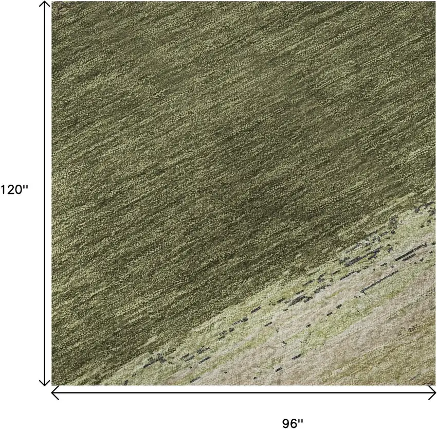 8' Olive Green Silver And Brown Abstract Washable Area Rug With UV Protection Photo 9