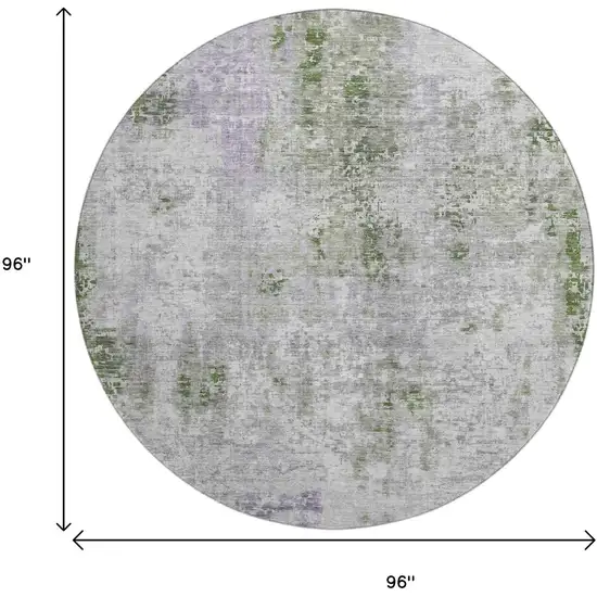 8' Olive Green Silver And Gray Abstract Washable Round Rug With UV Protection Photo 3