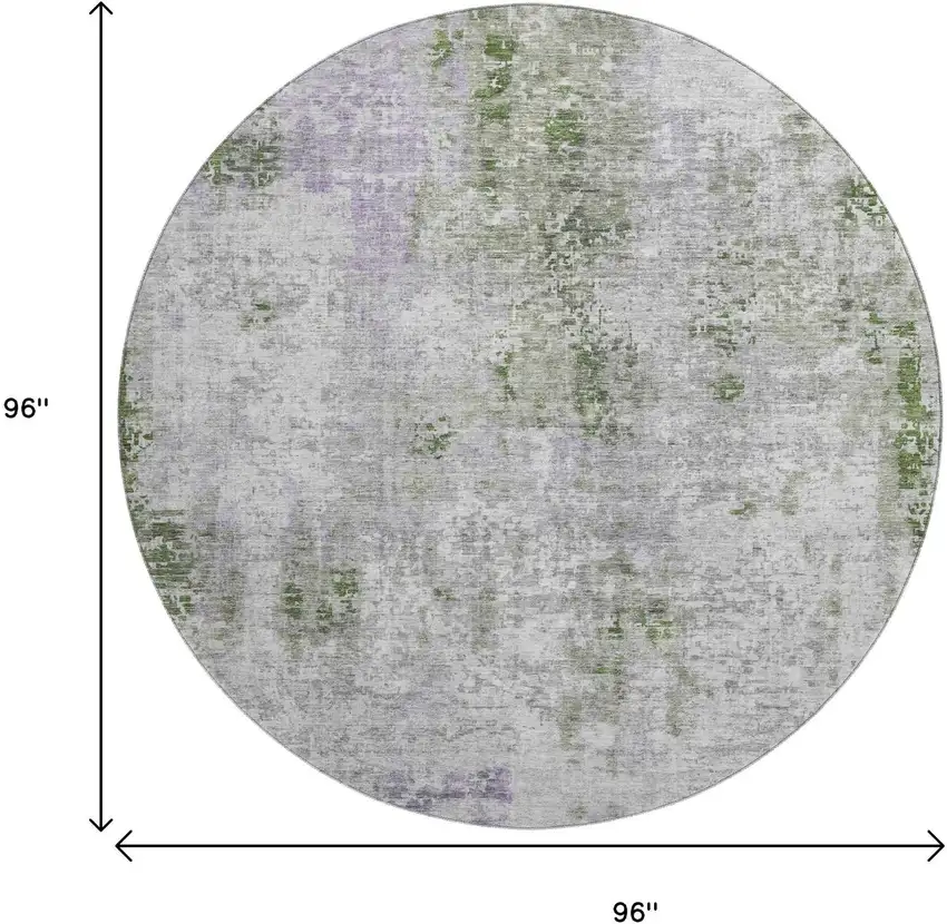 8' Olive Green Silver And Gray Abstract Washable Round Rug With UV Protection Photo 3