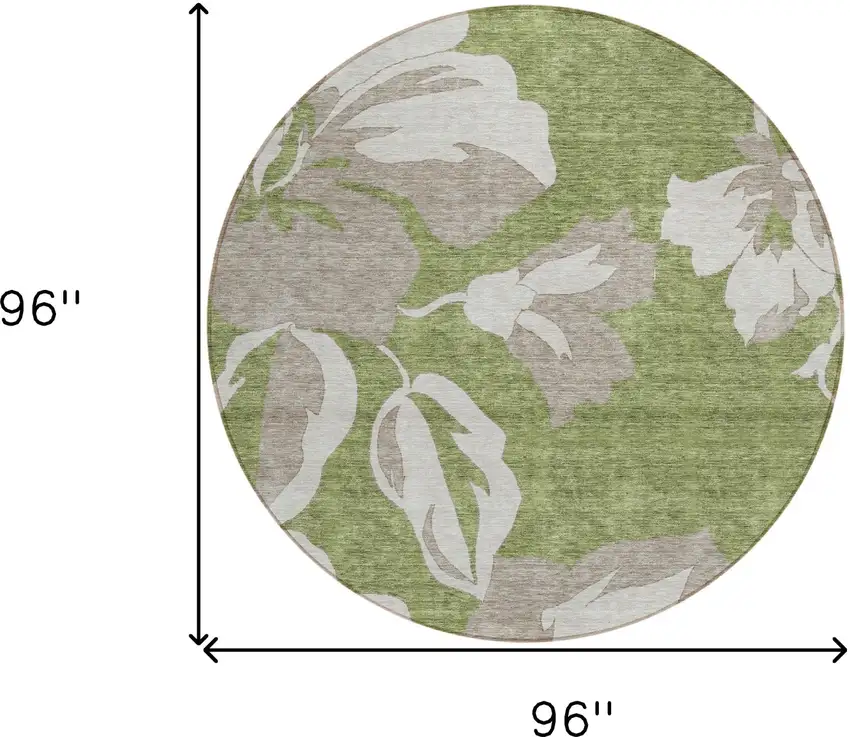 8' Olive Green Taupe And Beige Round Floral Washable Indoor Outdoor Area Rug Photo 3
