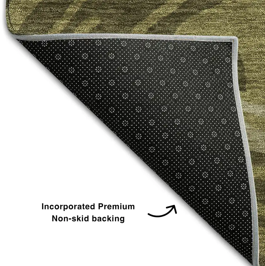 8' Olive Green Wheat And Ivory Abstract Washable Round Rug With UV Protection Photo 5