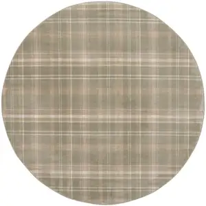 Photo of 8' Olive Green and Ivory Plaid Round Rug